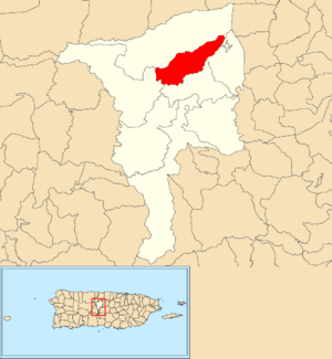 Location of Cordillera within the municipality of Ciales shown in red