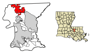 Location of Zachary in East Baton Rouge Parish, Louisiana.