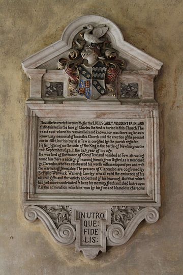 Memorial to Lucius Carey, 2nd Viscount Falkland, Church of St Michael & All Angels, Great Tew