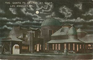 The Santa Fe Station by night, Los Angeles, Cal.