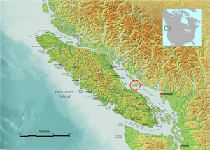Vancouver Island, with Lasqueti Island highlighted