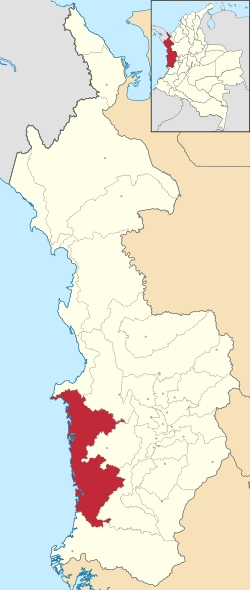 Location of the municipality and town of Bajo Baudó in the Chocó Department of Colombia.