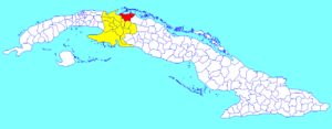 Martí municipality (red) within  Matanzas Province (yellow) and Cuba