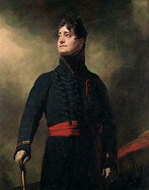 Portrait of James, 4th Earl of Fife (1776-1857), three-quarter-length, in military uniform, with a red sash, wearing the Badge of the Order of St. Ferdinand, a landscape beyond(112156).jpg