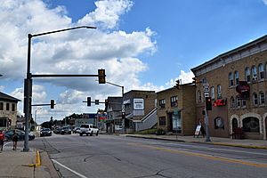 Intersection of US 45 and WIS 28 in downtown Kewaskum