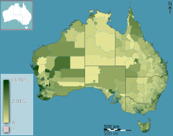 Australian Census 2011 demographic map - Australia by SLA - BCP field 1925 Total Year of arrival 1971 1980