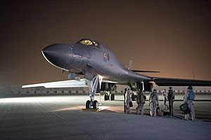 B-1B, 28th Bomb Wing, prepares to launch a strike mission from Al Udeid AIr Base, April 13 2018