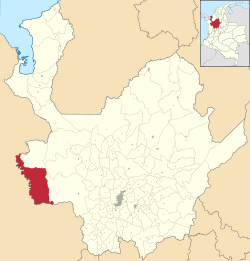 Location of the municipality and town in the Antioquia Department of Colombia