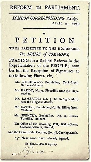 Handbill advertising a petition to the House of Commons for Parliamentary Reform