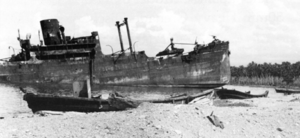 Japanese transport Kinugawa Maru beached on Guadalcanal, circa in 1943