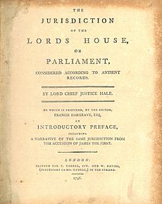 Matthew Hale, The Jurisdiction of the Lords House, or Parliament (1796)