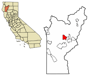 Location of Junction City in Trinity County, California.