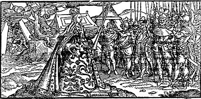 Boudica depicted in Holinshed’s Chronicles (1577)