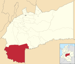 Location of the municipality and town of La Macarena, Meta in the Meta Department of Colombia.