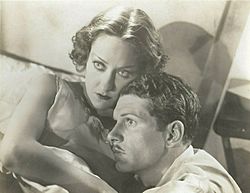 Press photo of Gloria Swanson and Laurence Olivier in Perfect Understanding (front) (cropped)