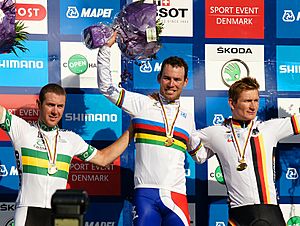 2011 Road World Championships Mens road race podium (cropped)
