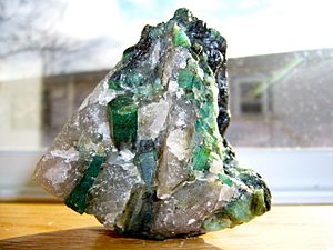 Emerald in a quartz and pegmatite matrix