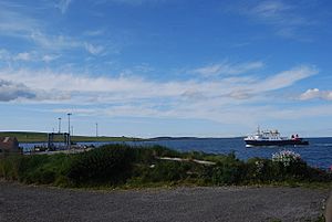 Ferry arriving, Eday pier - geograph.org.uk - 1385524