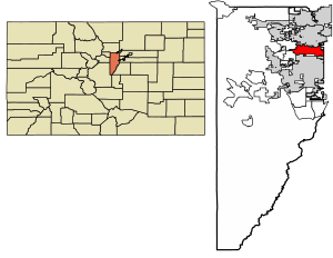 Location of the City of Wheat Ridge in Jefferson County, Colorado.