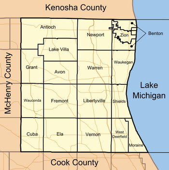 Map of Lake County Illinois showing townships