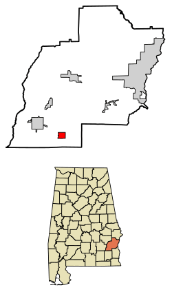 Location of Blue Springs in Barbour County, Alabama.