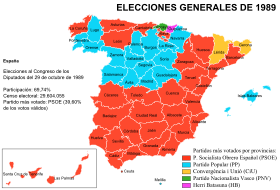 Elecciones generales españolas de 1989 - distribución del voto