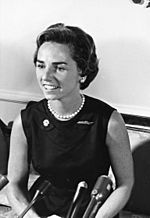 Black-and-white photographic portrait of Ethel Kennedy
