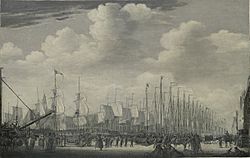 Het bemannen van de vloot in de haven van Vlissingen, 1804 Rijksmuseum SK-A-2405 (cropped)