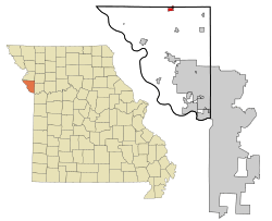 Location within Platte County and Missouri