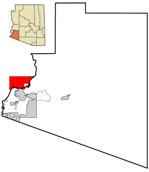 Yuma County Incorporated and Unincorporated areas Quechan Tribe highlighted.svg