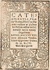 CATECHISMVSA PRAsty Szadei (in Lithuanian language) by Martynas Mažvydas, published in Königsberg, 1547 (cropped)