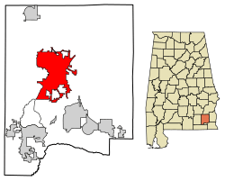 Location of Ozark in Dale County, Alabama.