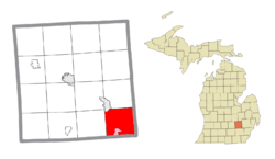 Location within Livingston County (red) and an administered portion of the Whitmore Lake community (pink)