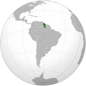 Location of  Guyana  (green)in South America  (grey)