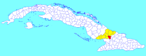 Majibacoa municipality (red) within  Las Tunas Province (yellow) and Cuba