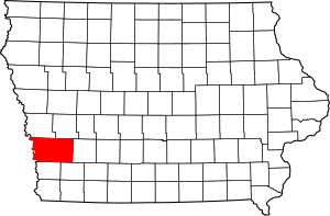 Map of Iowa highlighting Pottawattamie County