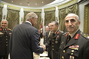 U.S. Secretary of Defense Chuck Hagel, center left, introduces himself to Turkish military leaders Sept 140908-D-NI589-553