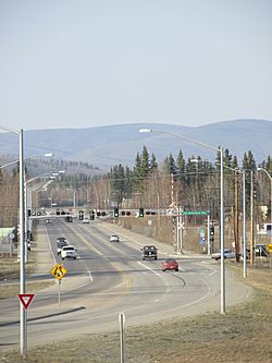 Badger Road is a side road of the Richardson Highway between Fairbanks and North Pole and provides primary access to the majority of the CDP.  The Fairbanks end is viewed from the Richardson Highway overpass.