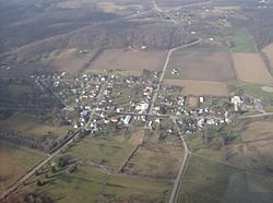 Aerial view of Zanesfield from the east
