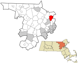 Location of Reading within Massachusetts