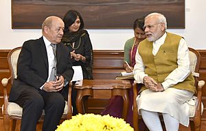 Prime Minister Narendra Modi in talks with French Defence Minister of France Jean-Yves Le Drian
