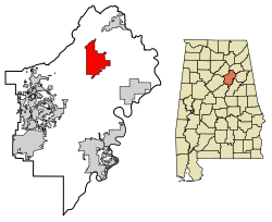 Location of Ashville in St. Clair County, Alabama.