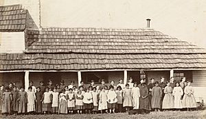 St. Mary's Mission, Kansas, Pottawatamie Indian School, 90 miles west of Missouri River. (Boston Public Library) (cropped)