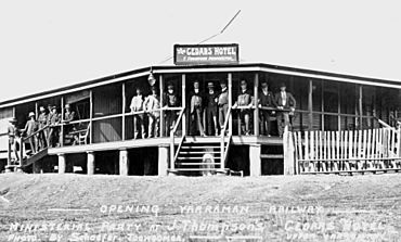 StateLibQld 2 179707 Ministerial party at The Cedars Hotel, Upper Yarraman, for the opening of the railway, 1913.jpg
