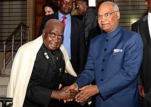 The President, Shri Ram Nath Kovind meeting with Dr. Kenneth David Kaunda, at his residence, at Lusaka, in Zambia on April 11, 2018