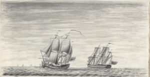 HMS Dolphin and HMS Swallow, by Samuel Wallis, ca. 1767