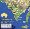 Map of Eyre Peninsula, South Australia, showing places with a population of more than 500