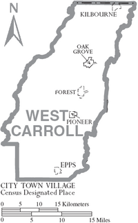 Map of West Carroll Parish Louisiana With Municipal Labels