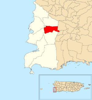 Location of Monte Grande within the municipality of Cabo Rojo shown in red