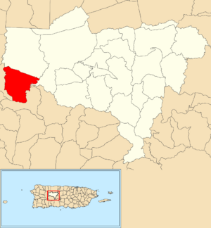Location of Santa Isabel within the municipality of Utuado shown in red